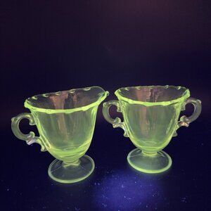 Fostoria Century Pattern Clear Glass Sugar Creamer Manganese 365nm Green UV Glow